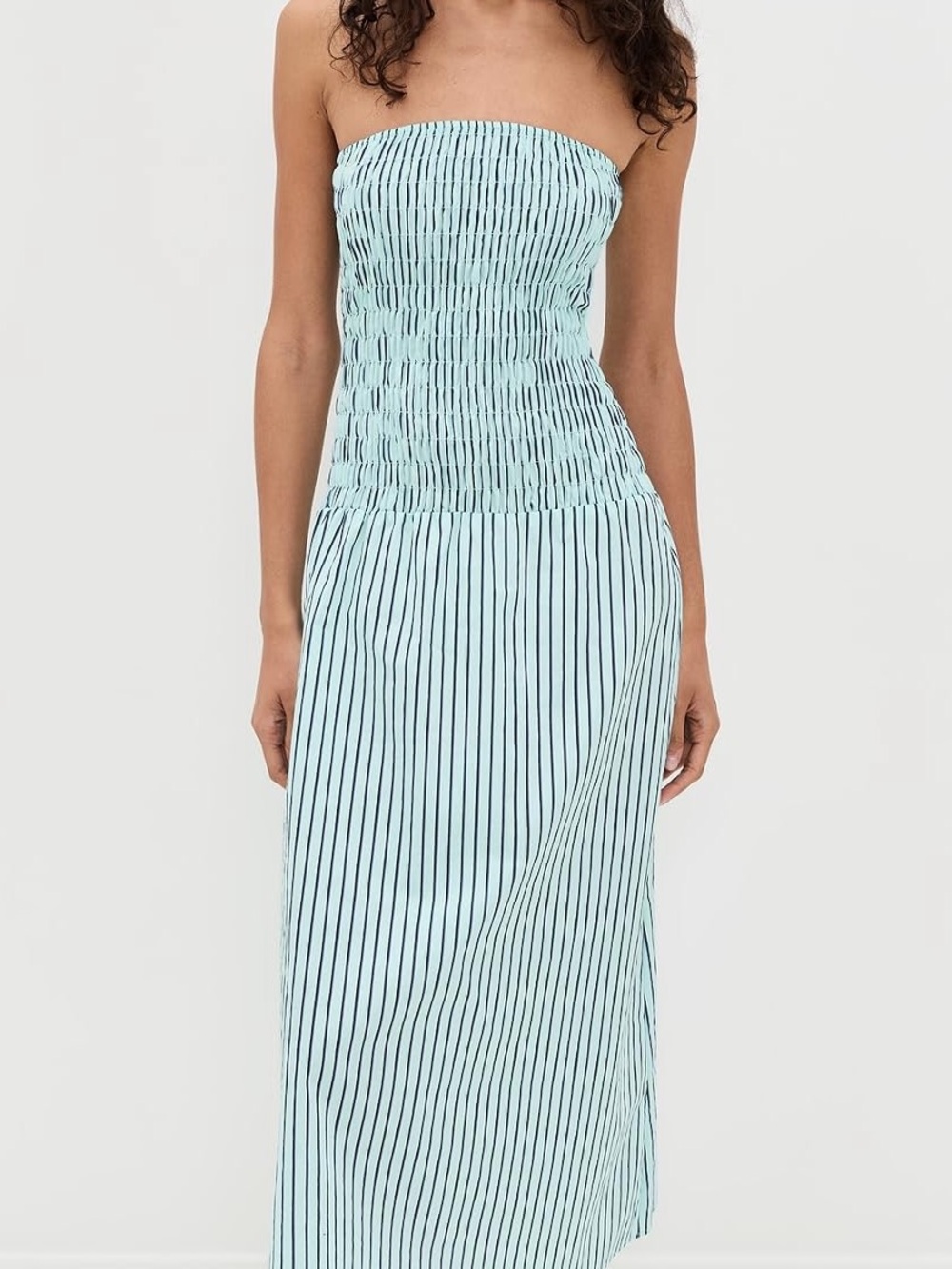 LNA Strapless Light Blue and Navy Striped Sundress